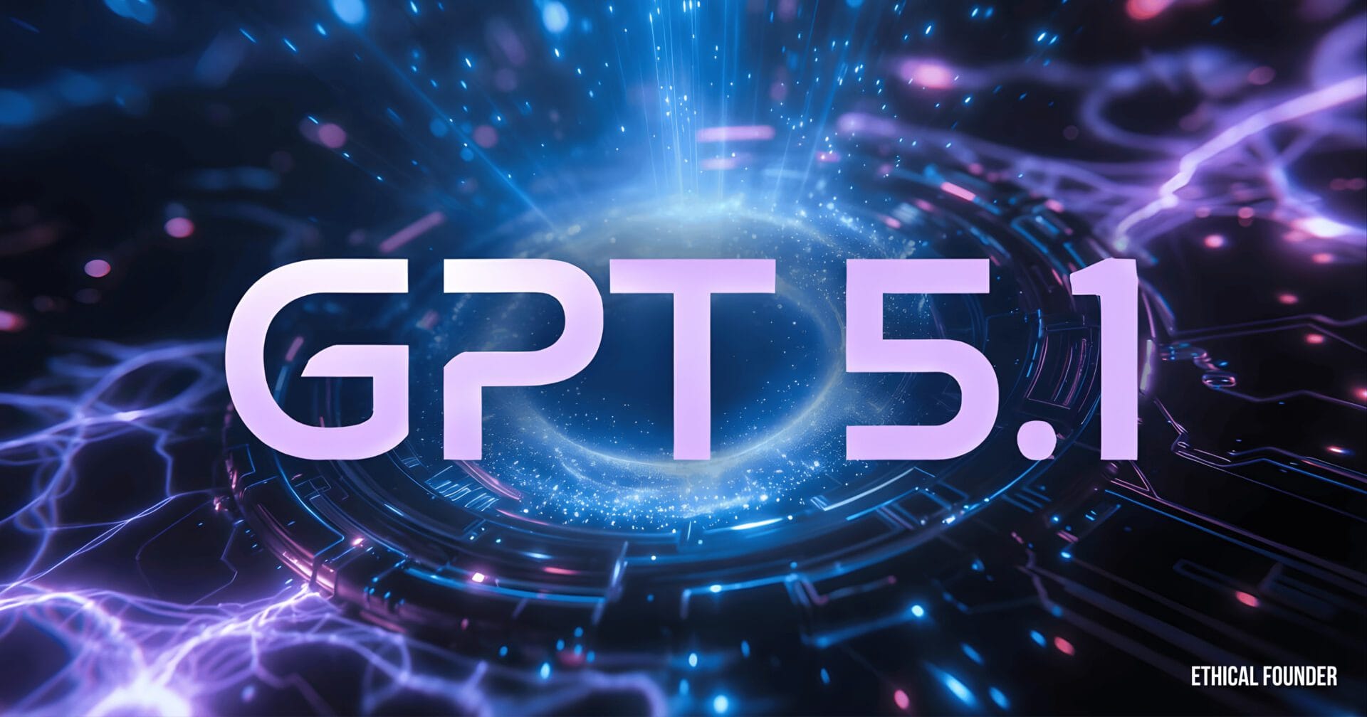 Cinematic sci-fi graphic of GPT 5.1 text glowing in Ethical Founder brand colors with futuristic AI elements. Ethical Founder website, Who is Ethical founder, GPT 5.1 updates, Chat GPT Updates, Latest Ethical Founder, Top Ethical Founders List, The best Ethical AI Business In the world.