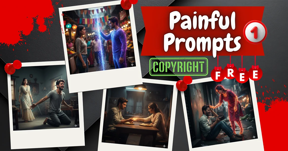 Featured image for the ultimate list of FREE Gemini AI image generation prompts for painful, Indian-style heartbreak photos. Copy paste and generate instantly.