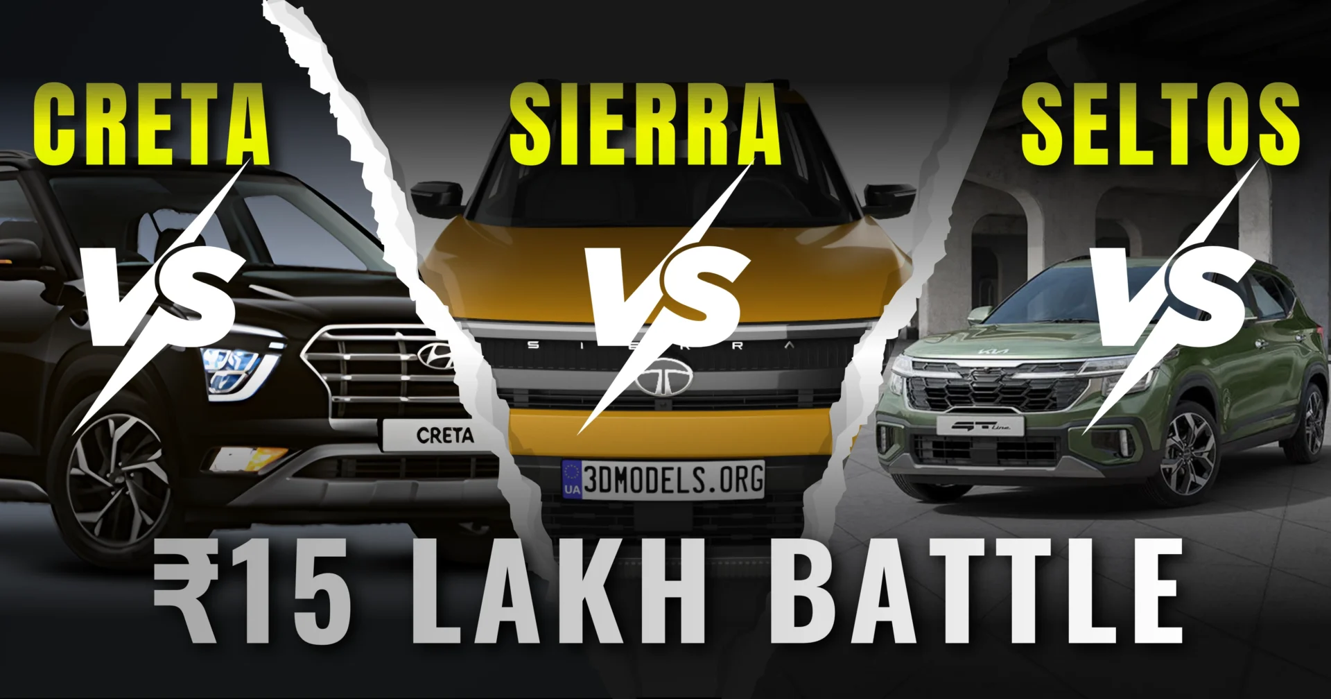Sierra vs Creta vs Seltos 2025 comparison showing Tata Sierra price advantage with triple screen features against Hyundai Creta and Kia Seltos mid-size SUV India. Ethical Founder Research Wing