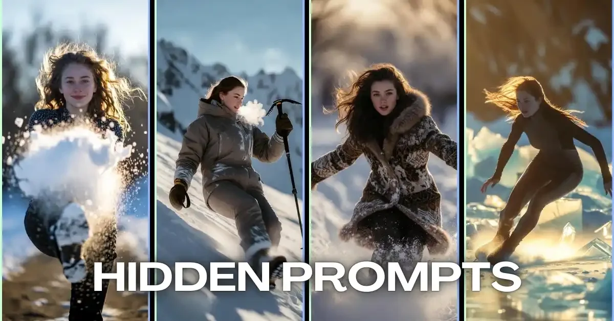 Ultra-realistic action shot generated by copy paste Google Gemini AI Photo Editing prompts showing a snow sprint with subtle motion blur photography and golden glow skin effect.