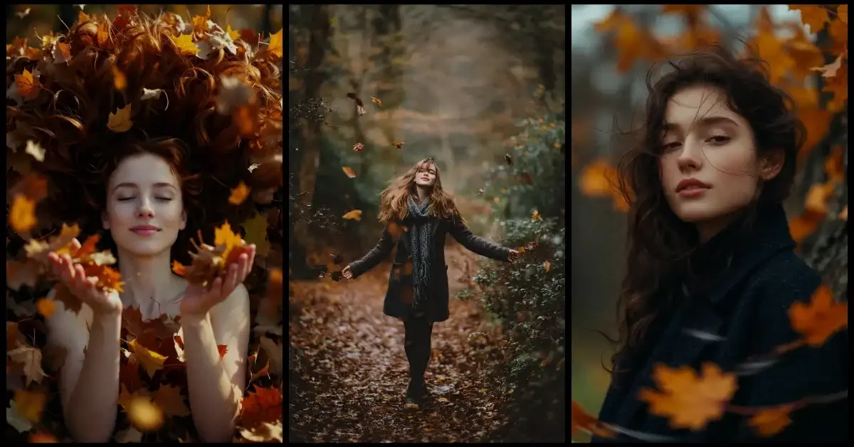 Best Grok AI image prompts captivating 19-year-old woman twirling misty autumn meadow spiraling leaves