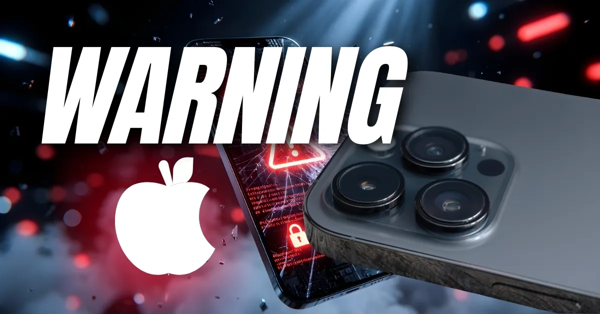 iPhone security exploit warning with cracked device and digital threat symbols in 3D render