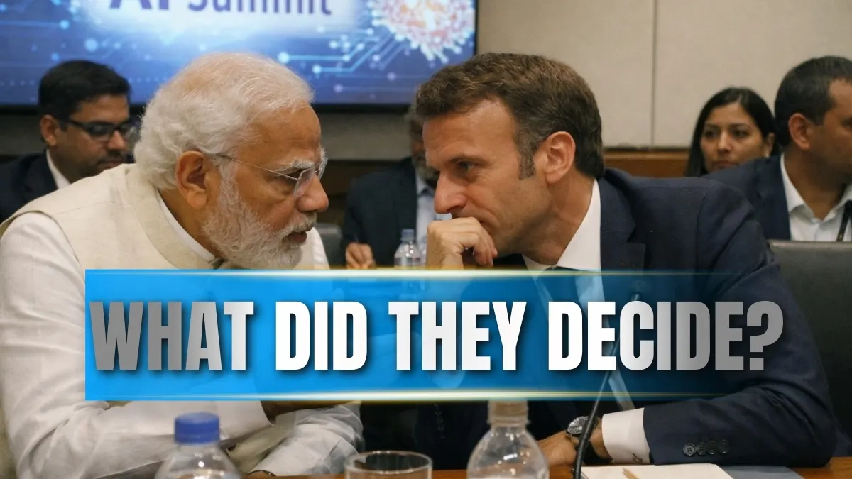 Narendra Modi and Emmanuel Macron in deep discussion at the Delhi AI Summit on India-France AI future collaboration